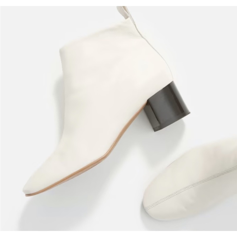 Everlane The Day Boot‎ in Bone White Leather Block Heel Italian Cream Size 7